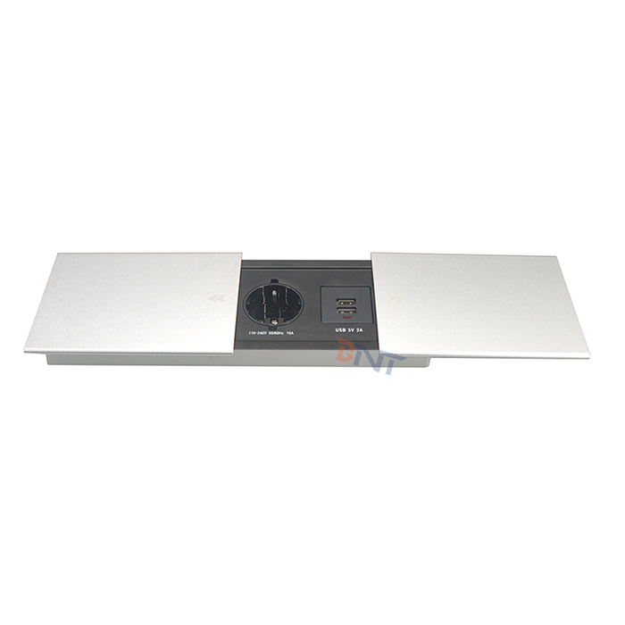 Sliding open multimedia built in table mounted usb charger socket box
