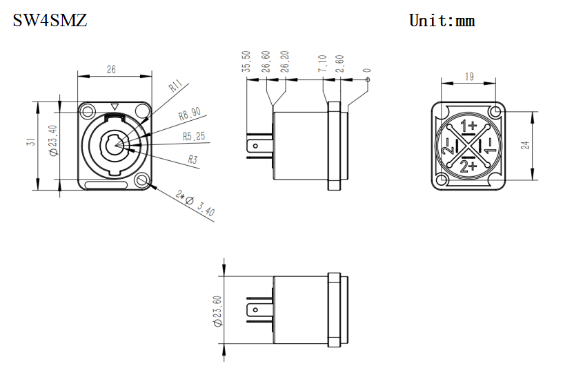 Chassis 4 Pin Speaker Male Connector Plastic D Shape Latch Lock