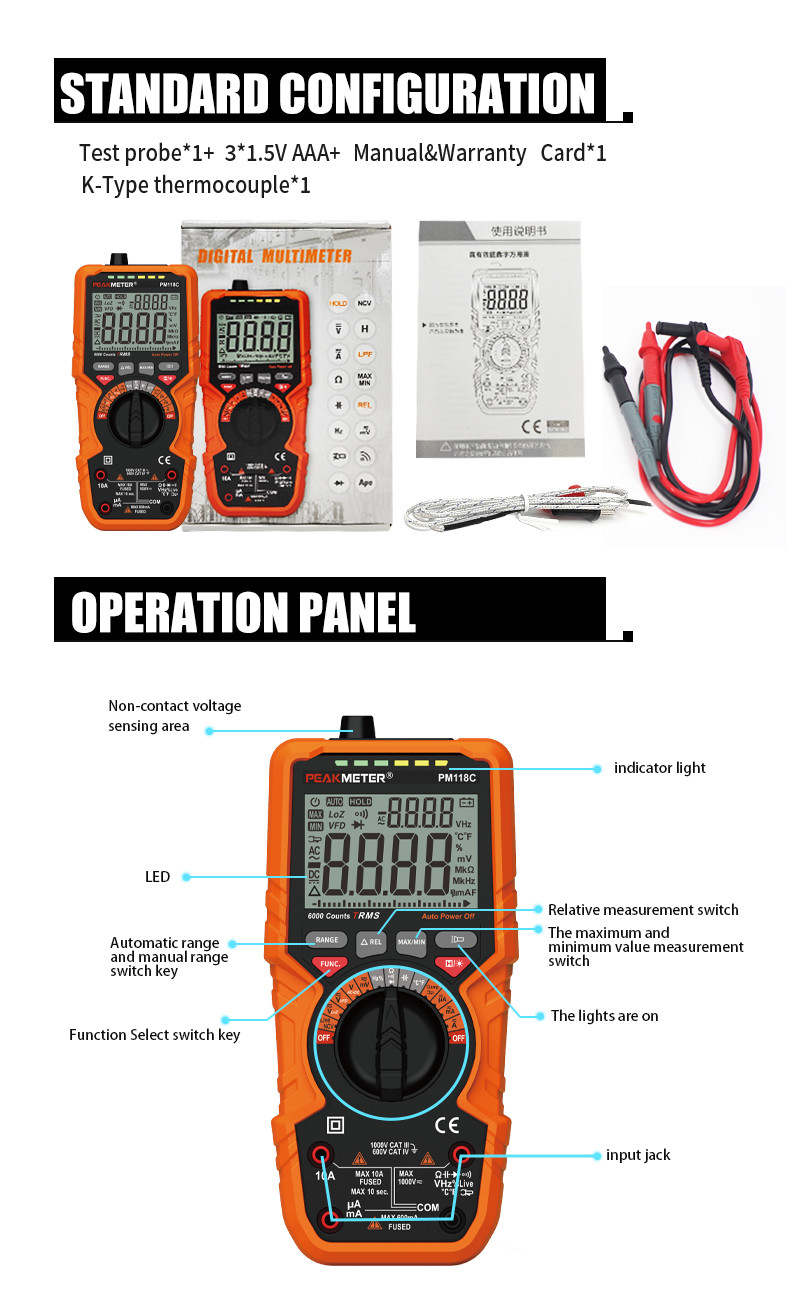Manual And Auto Range Digital Meter AC DC Digital MAX And MIN Measurement Diode Multimeter