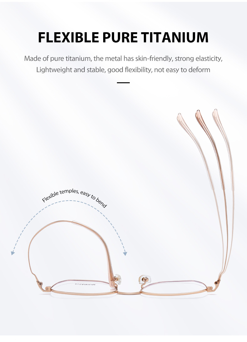 Business Bendable Titanium Frame Glasses Stainless Steel Frame Anti Scratch