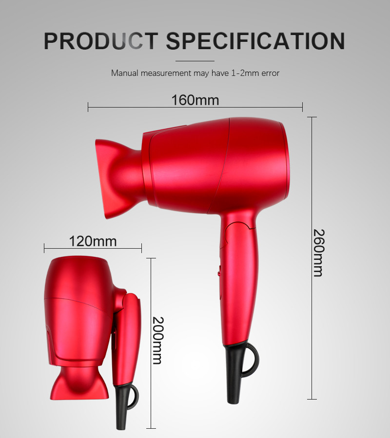 Dual Voltage 110-240V Hair Blow Dryer Travel With Folding Handle