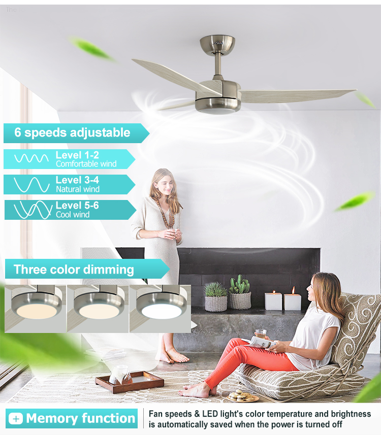 48 Inch ABS Blades LED Ceiling Fan with Colorful Design and 3 Color LED Lighting