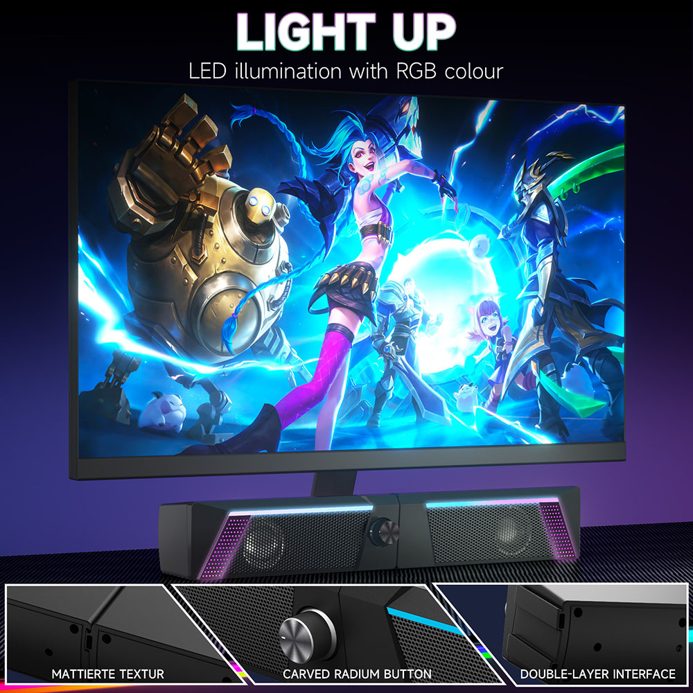 Desktop Gaming Speakers with Rich Bass USB Powered Portable RGB Computer Volume Control