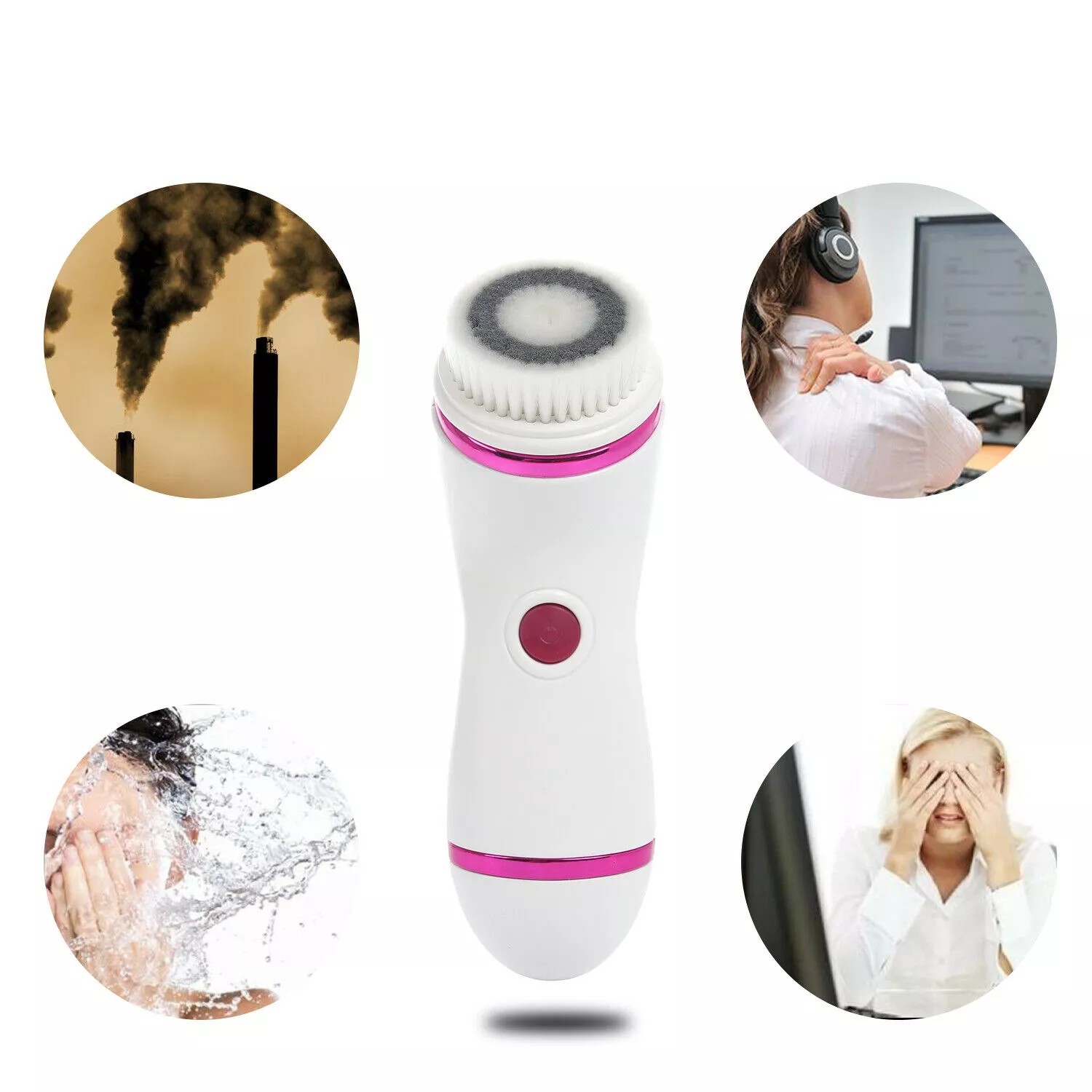 4 In 1 Facial Cleansing Brush Electric Sonic Vibration Face Scrubber Massage