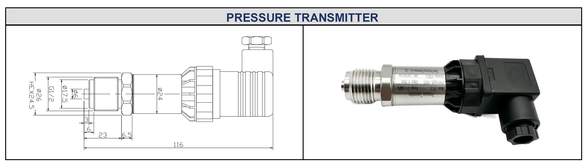0.5-4.5V 1.6Mpa Analog Signal Air Pressure Transducer Industrial Sensor Water Pressure