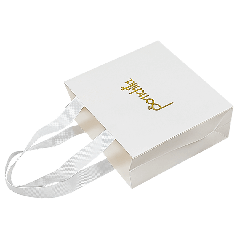 Luxury Clothing Paper Shopping Bags White Gift Bags With Ribbon Handles