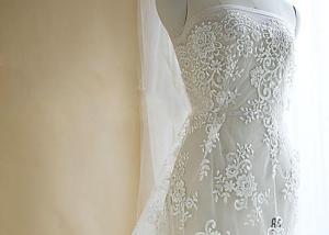 China Silver Sequin Corded Lace Fabric , Embroidered Floral Wedding Tulle Fabric Shrink Resistant wholesale