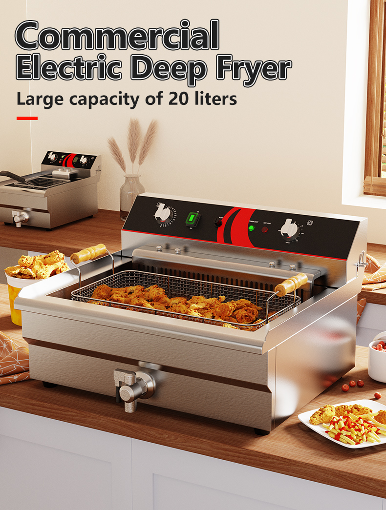 TEF-201 20l Stainless Steel Electric Countertop Deep Fryer Single Tank for Restaurant