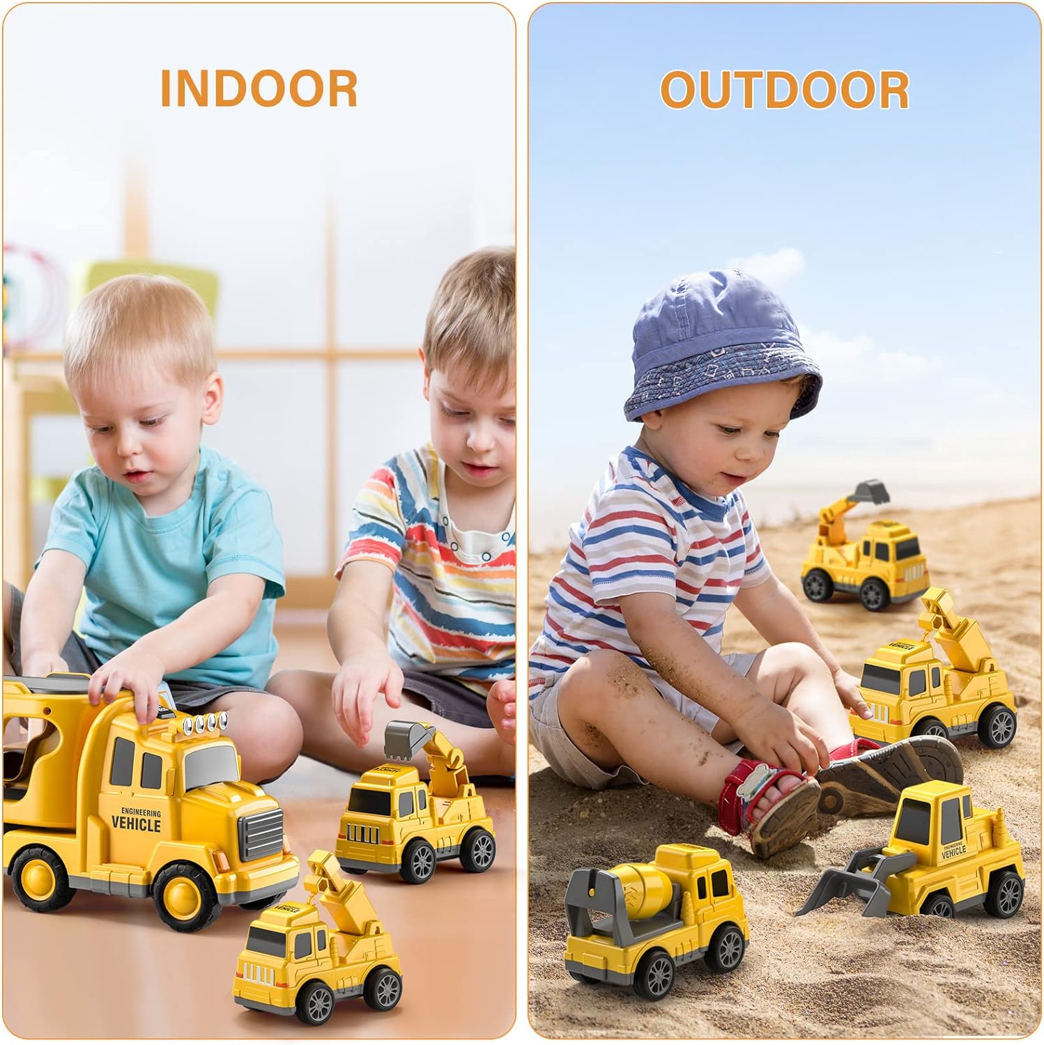 Friction Power Vehicle Toy Carrier Transport Trucks Car Set for Toddlers Age 2-4 Years