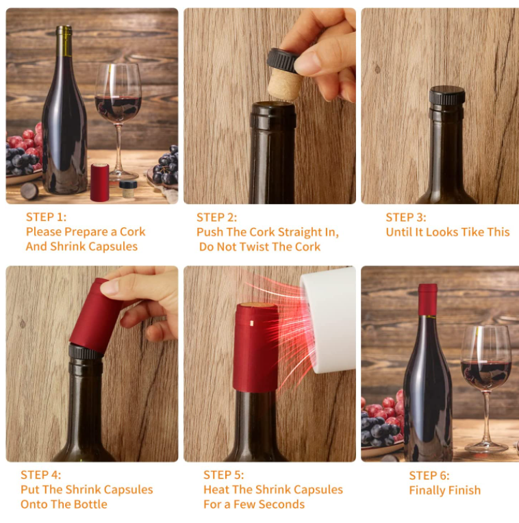 Custom Wine Bottle Cork With Black Plastic Top PVC Heat Shrink Capsule Bottle Seal