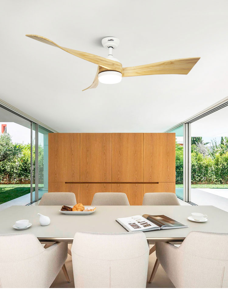 230V LED Ceiling Fan Lighting Remote Control and Fancy Wooden Blades for Home Office