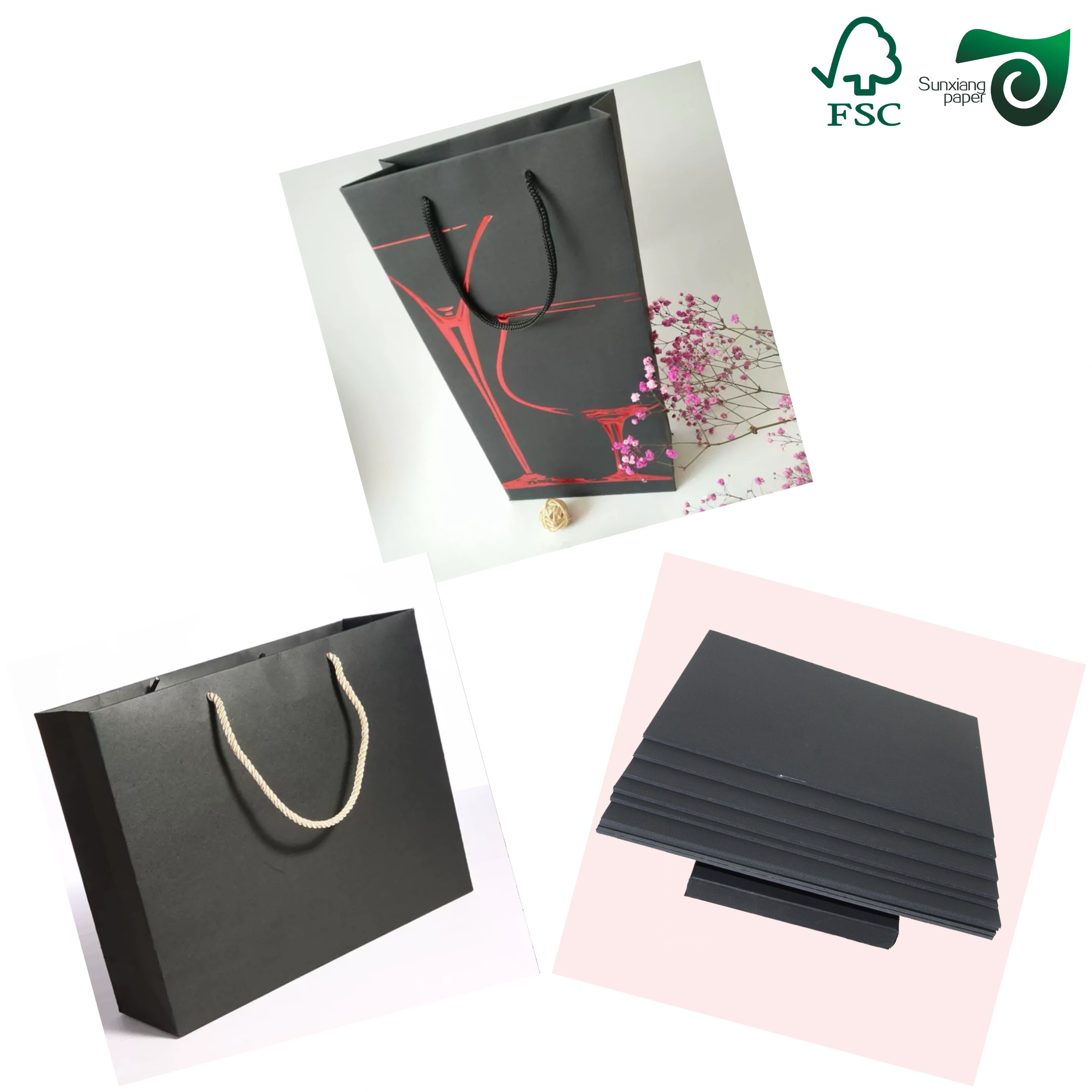 FSC Virgin Pulp Solid Black Paper 100g 120g High Burst Resistance Ideal For Shopping Bags