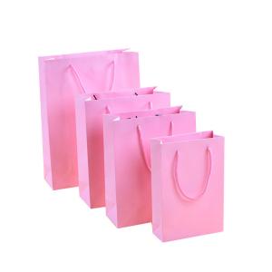 China Personal logo printing ladies underwear Pink color paper shopping bag wholesale