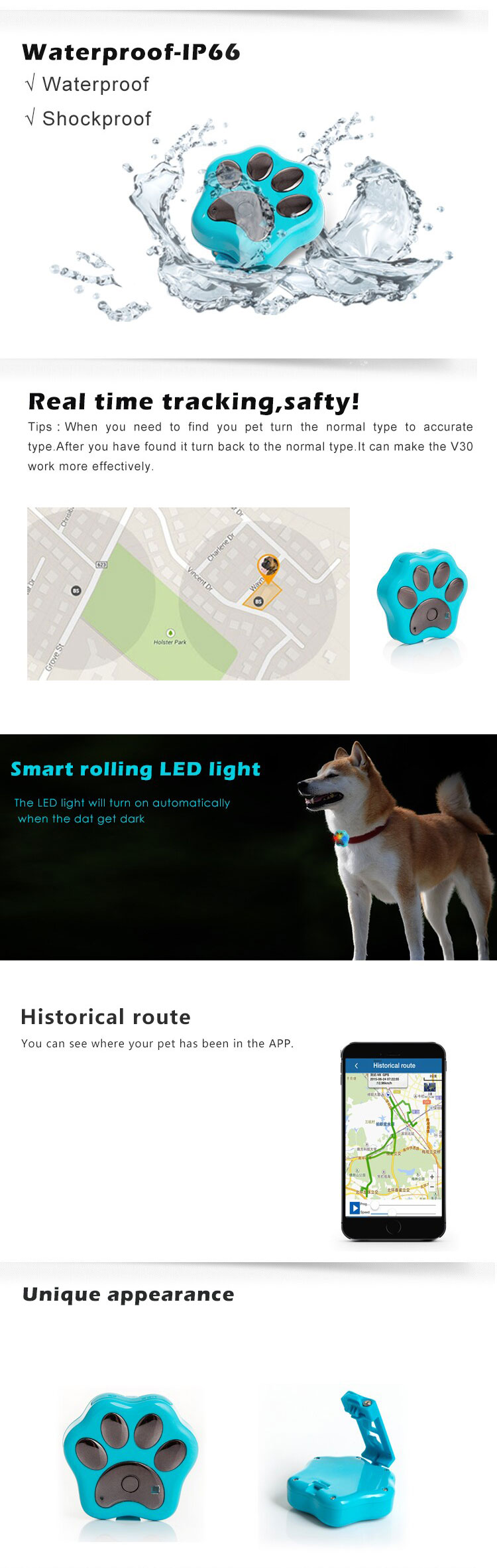 Rf-v30 worlds smallest diy pet dog collars smart gps tracker