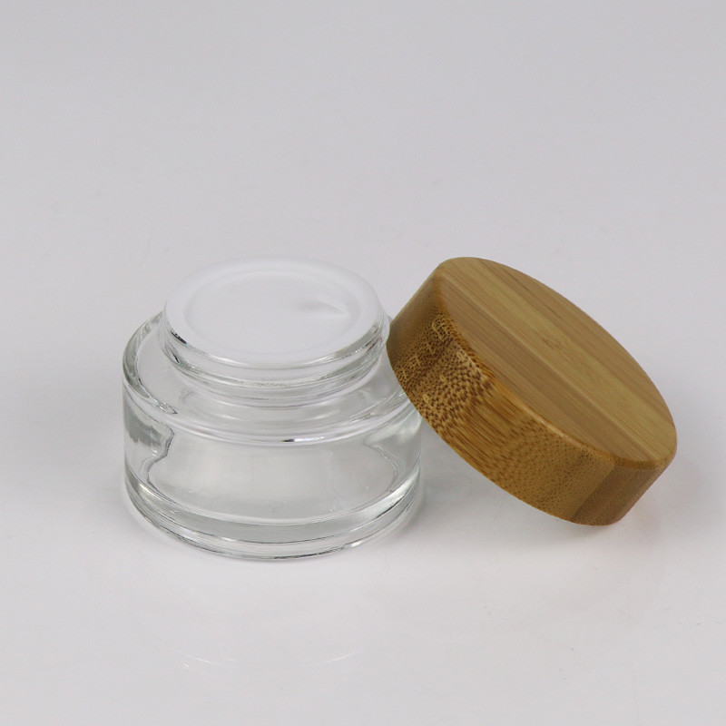 40ml 75ml 180ml Transparent Cosmetic Glass Jars With Bamboo Lid