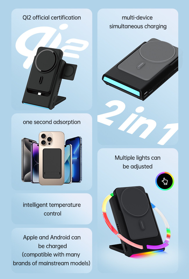Travel Portable Wireless Charger Station Power Bank 3 In 1 Wireless Charger