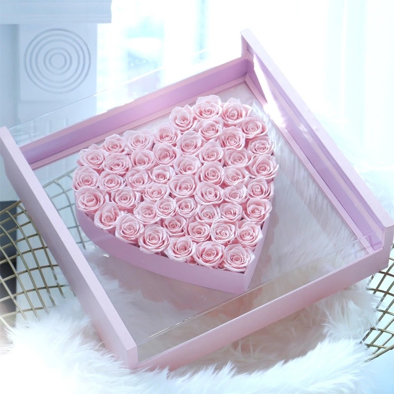 2022 Newest Arrival Real Preserved Roses Heart Shape Box Gift For Valentines Day