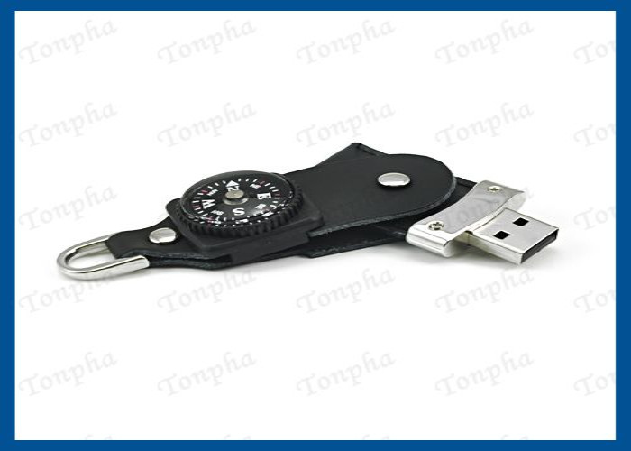 Customized Logo Leather USB Flash Drive Full Capacity With Compass Function