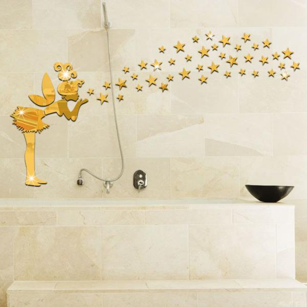 Angel Magic Fairy & Stars 3D Mirror Wall Sticker Kids Bedroom Decoration Gift Creative