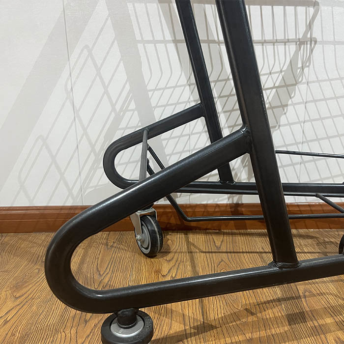 Double Layer Basket Cart Light Supermarket Metal Cart with 4-inch pu wheels