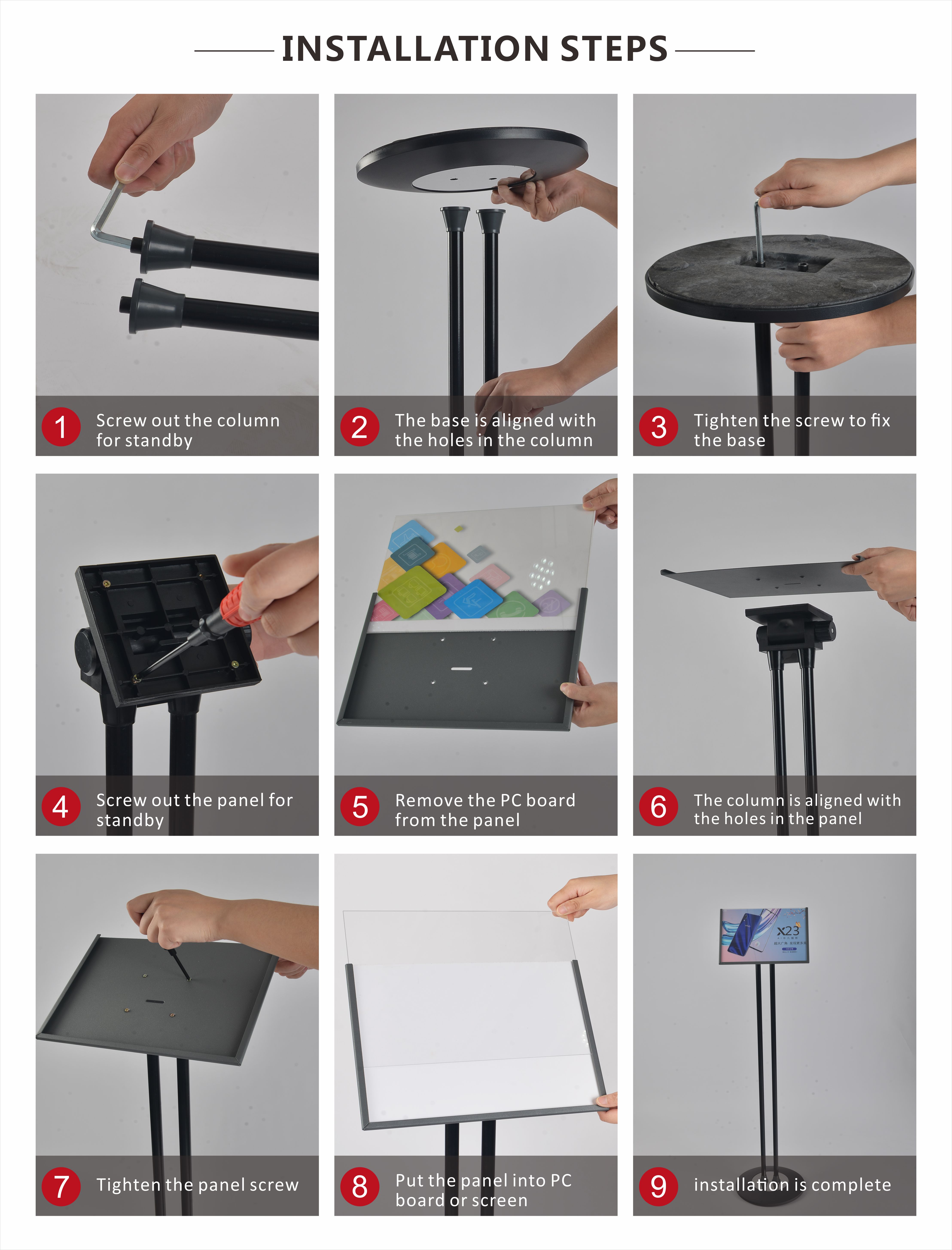 Base 280mm Poster Display Stand Double Pole Frame Angle Adjustable