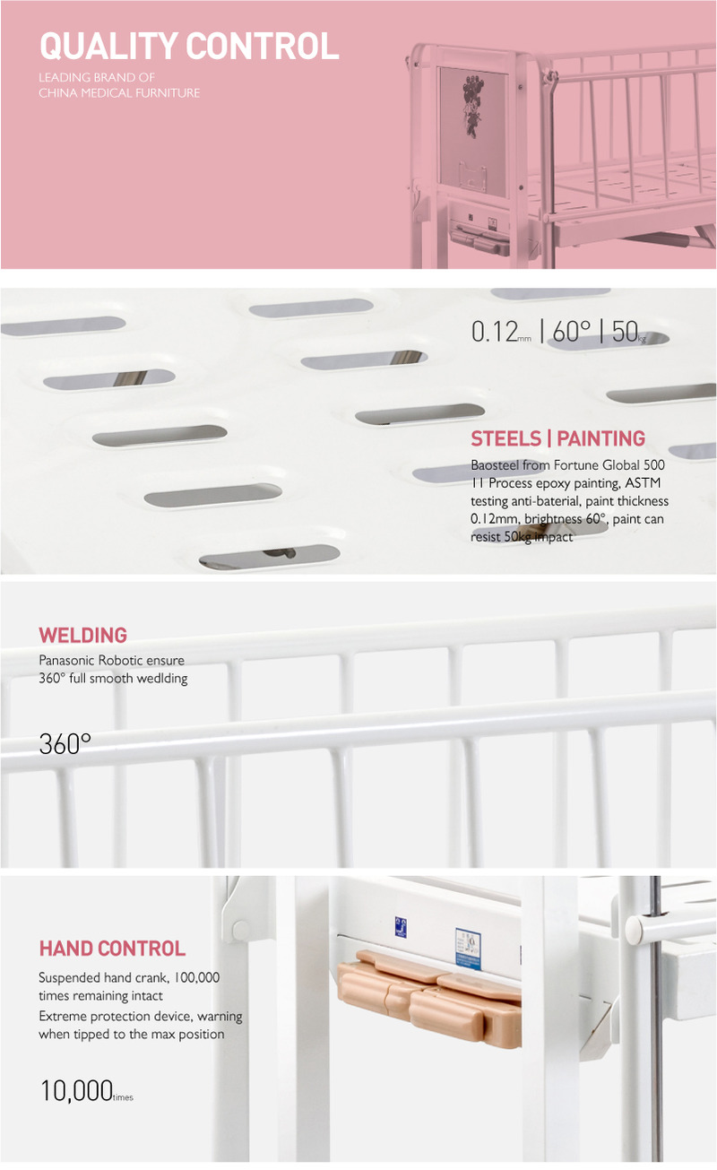 2 Cranks 2 Function Newborn Medical Crib Adjustable Nursing Child Hospital Bed Stainless Steel Manual Babies Pediatric Bed