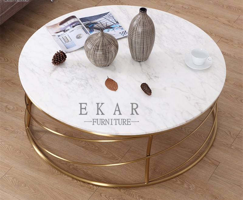 Beautiful Designs Marble Round Coffee Table with Mental Base