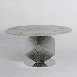 Customized Round Marble Table Dining Shiny Silver Wave Panel
