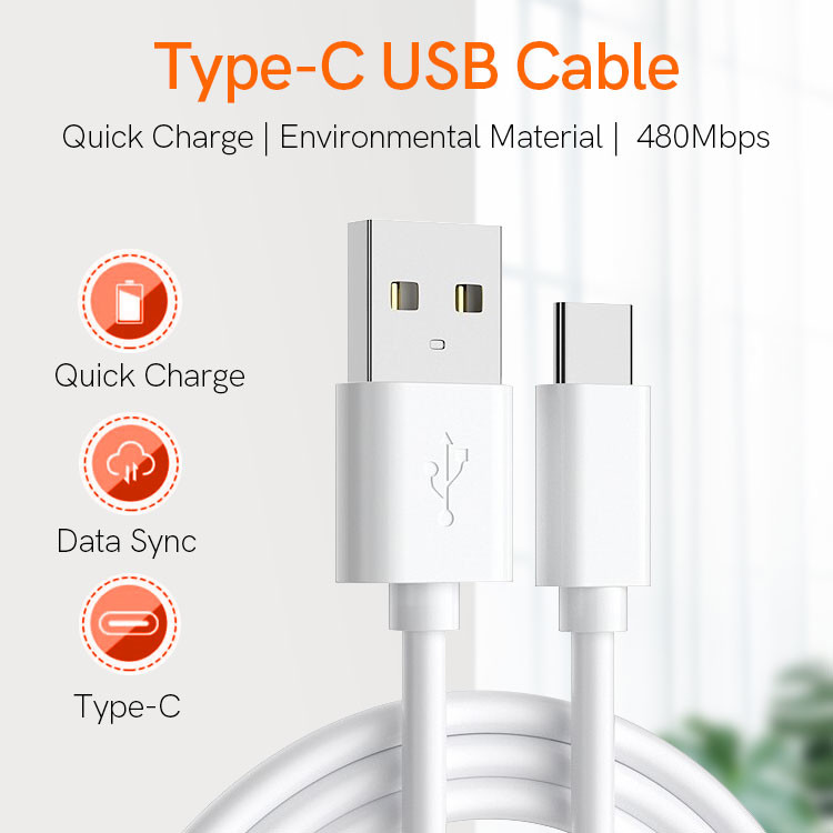 PVC USB Type C Charging Cable 1m 3A Type C Data Transfer Cable