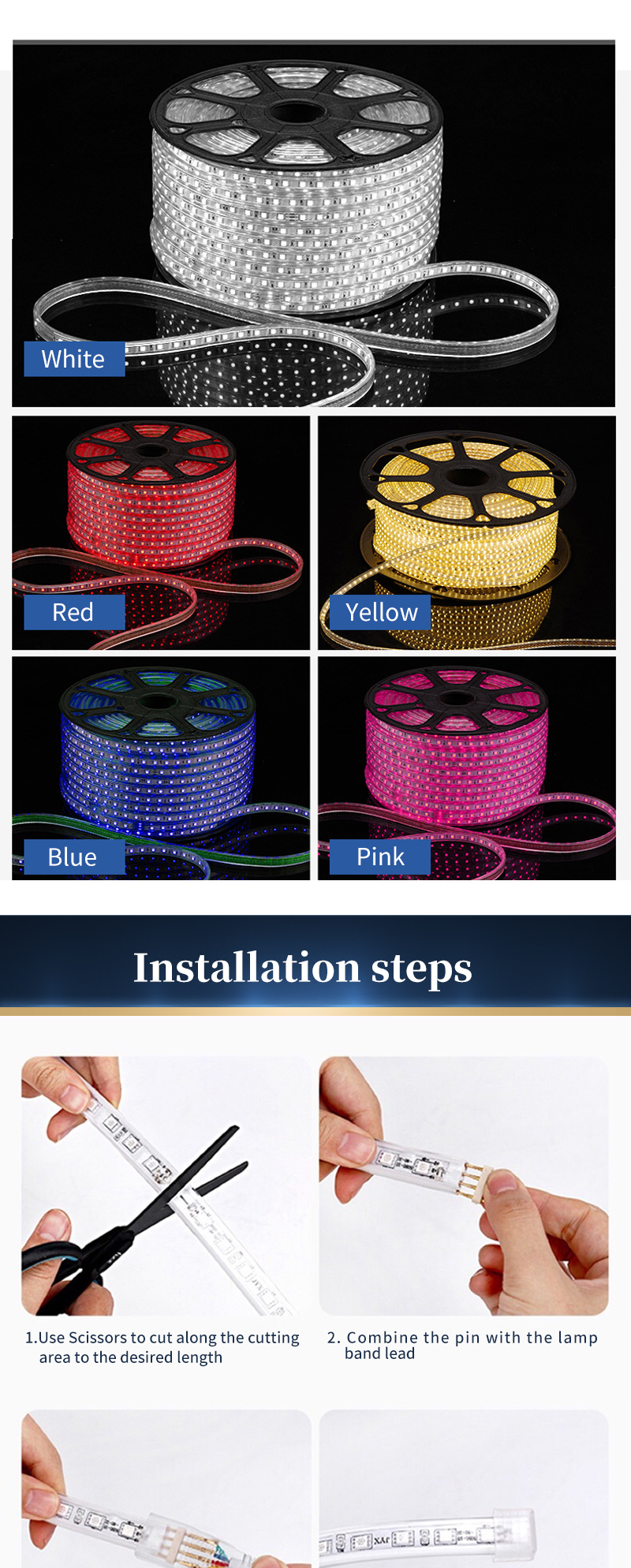 Ac110v Single Color Led Strip 220v Monochrome Light Strip Highlight Double Row Lamp Beads
