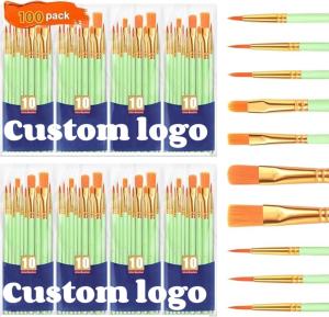 China Wooden Handle 100 Packs 10 Pcs Artist Brushes Set For Acrylic And Oil Painting wholesale