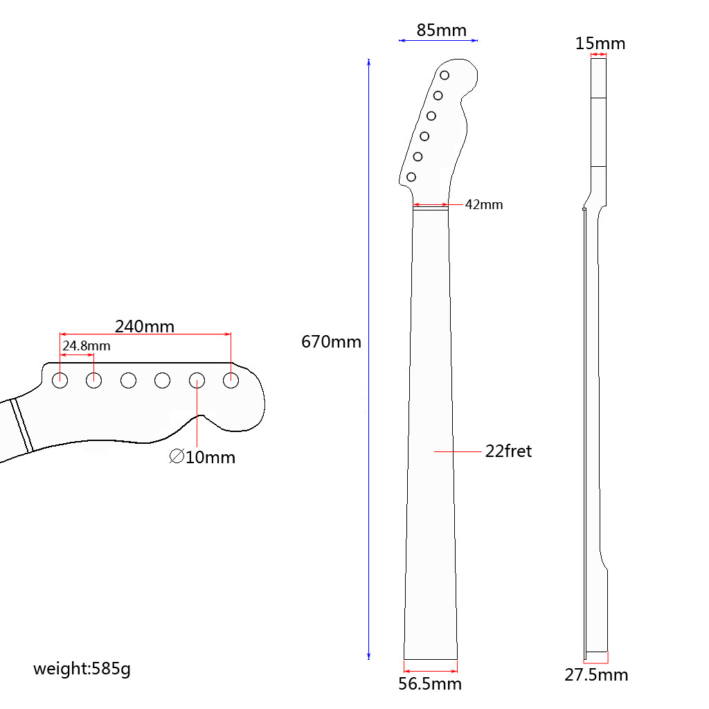 22 Frets Fender Telecaster Neck Replacement Glossy Electric Guitar Maple Wood Fingerboard