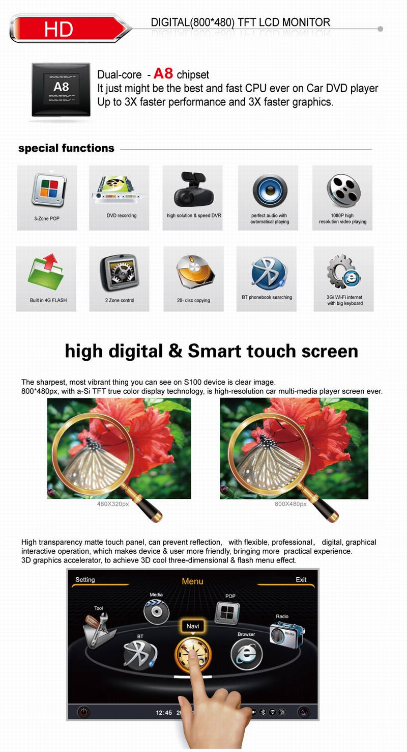 Ouchuangbo S100 Toyota Camry 2012 tape recorder dvd gps with 1G CPU cancan bus multimedia player OCB-131