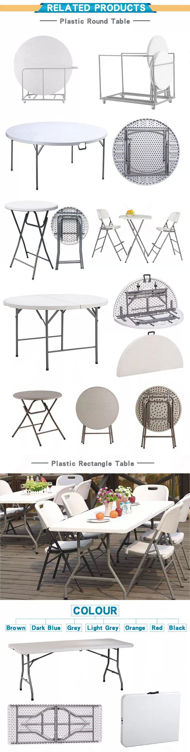Plastic Folding Table Black 6ft Molded for Indoor Outdoor Banquet Picnic Iron Frame