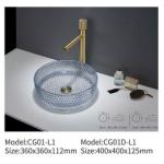 Diamond Clear Gold Round Bathroom Glass Basin Counter Top With Mirror Polished