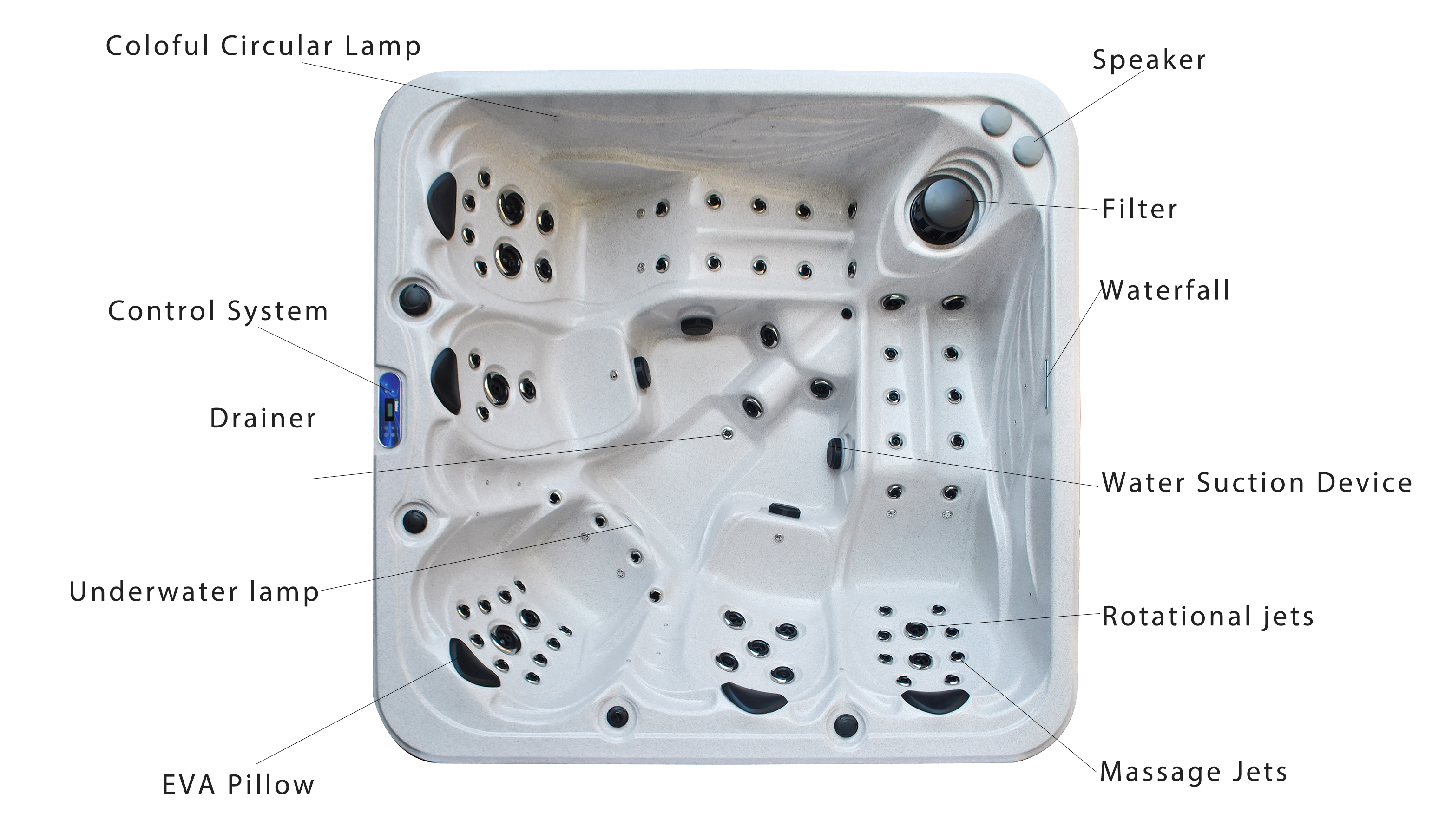 5 Person Extra Large Massage Spa Bathtub With 2 Lounge Outdoor Hot Tub