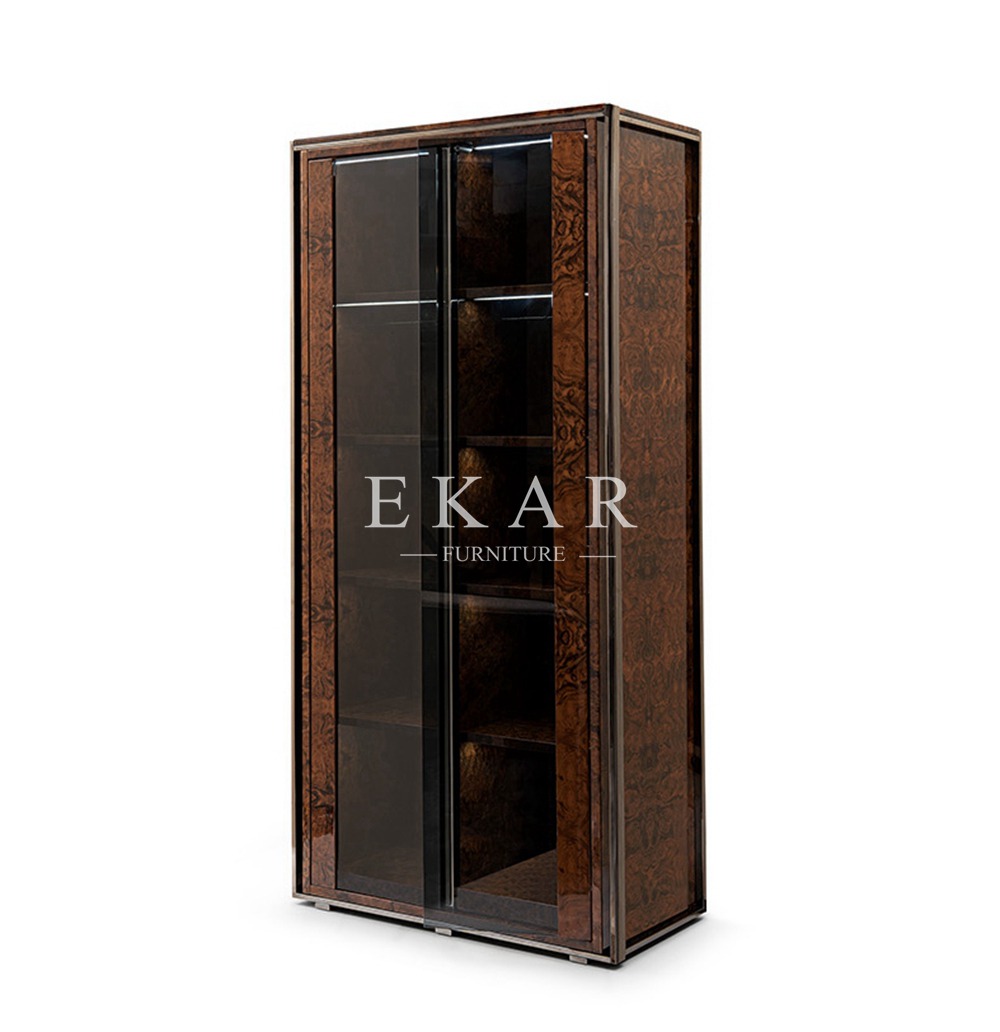 Modern Luxury Veneer Glass Door Cabinet