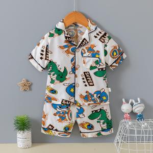 China Home Boys Cardigan Pajama Set Summer Full Flower Cotton Button Up Pjs wholesale