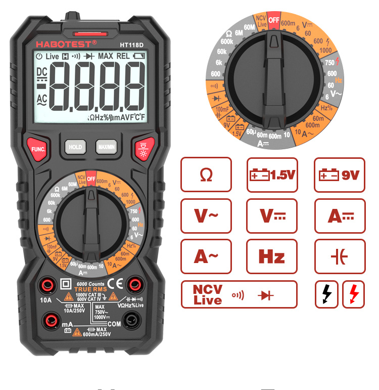 1000V 10A Professional AC DC Manual LCD Display 6000 counts Digital Multimeter with 100mF Capacitance Temperature