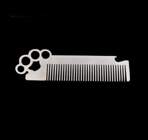 China Custom cool innovative men gift, engrave logo stainless steel unique design butterfly barber beard comb bottle opener wholesale