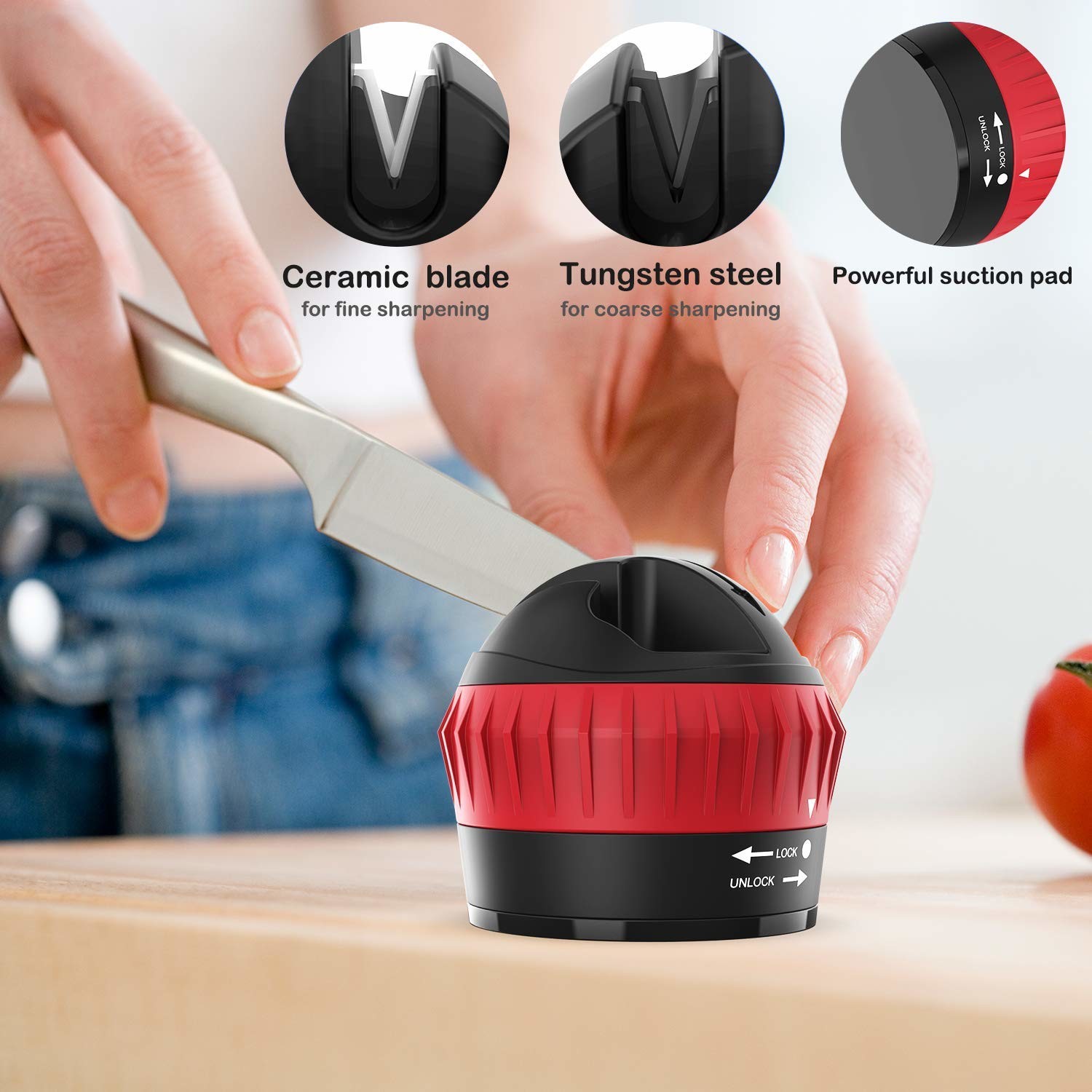 Mini Kitchen Knife Sharpener Customized Logo Lightweight With Suction Pad