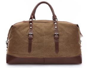 China Casual Coffee Men'S Leather Canvas Travel Duffel Bags wholesale