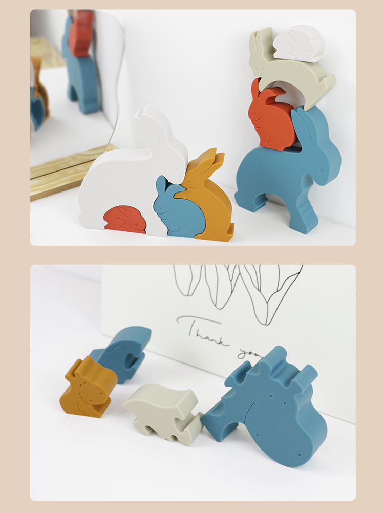 Bunny Rabbit Silicone Toddler Jigsaw Puzzle Eco Friendly For Baby