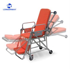 China Stainless Steel Medical Chair Adjustable Manual Hospital Patient Transport Emergency Ambulance Stretcher Trolley wholesale