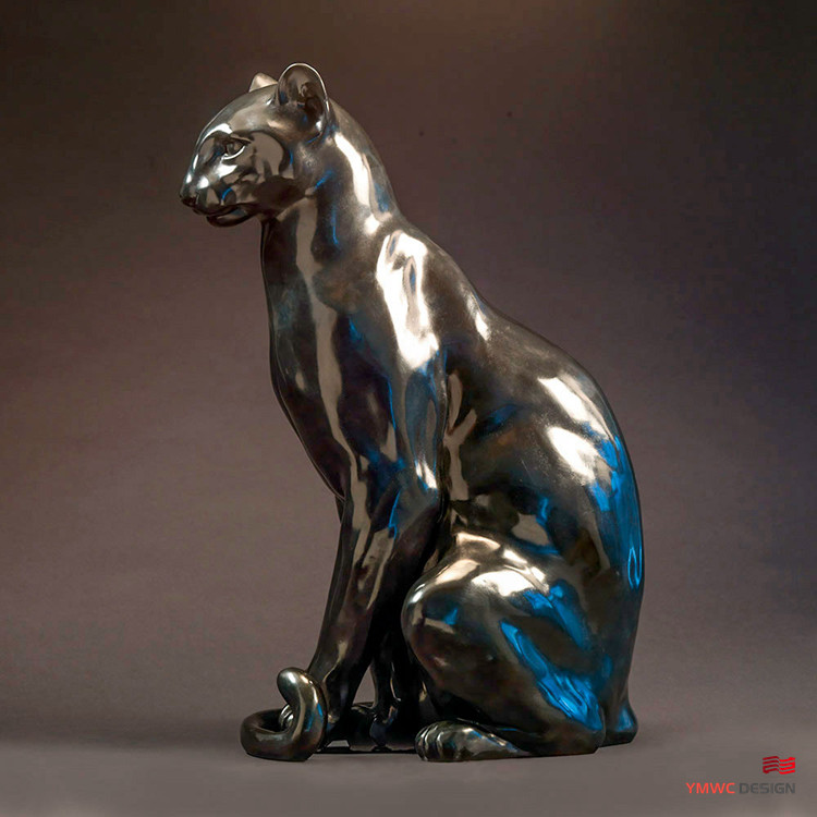 Art Decoration Life-Size Bronze Panther Sculpture with Polished Finish in Custom Color