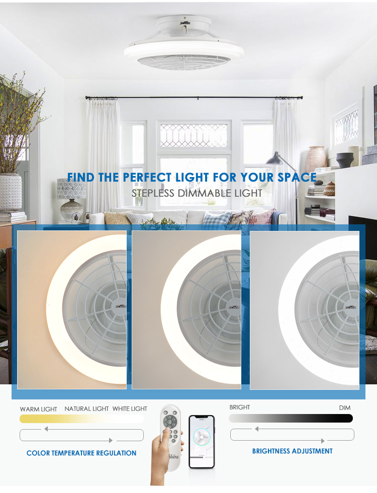 Compact Size DC Motor Ceiling Fan with Remote Control 1stshine and Color Temperature