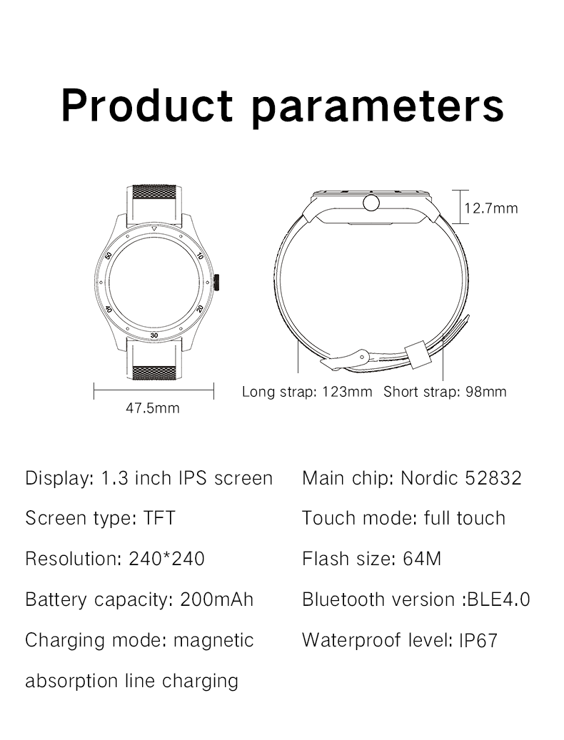 S8 Smart Watch Ip68 Touch Screen Bluetooth Smart Bracelet Zinc Alloy