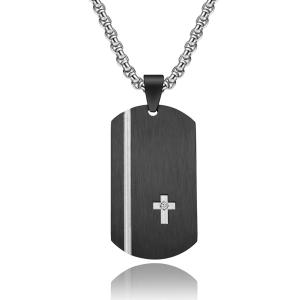 China Square Religious Cross Engraved Necklace for Men Stainless Steel Cross Pendant Men's Cross Necklace Christian Jewelry wholesale