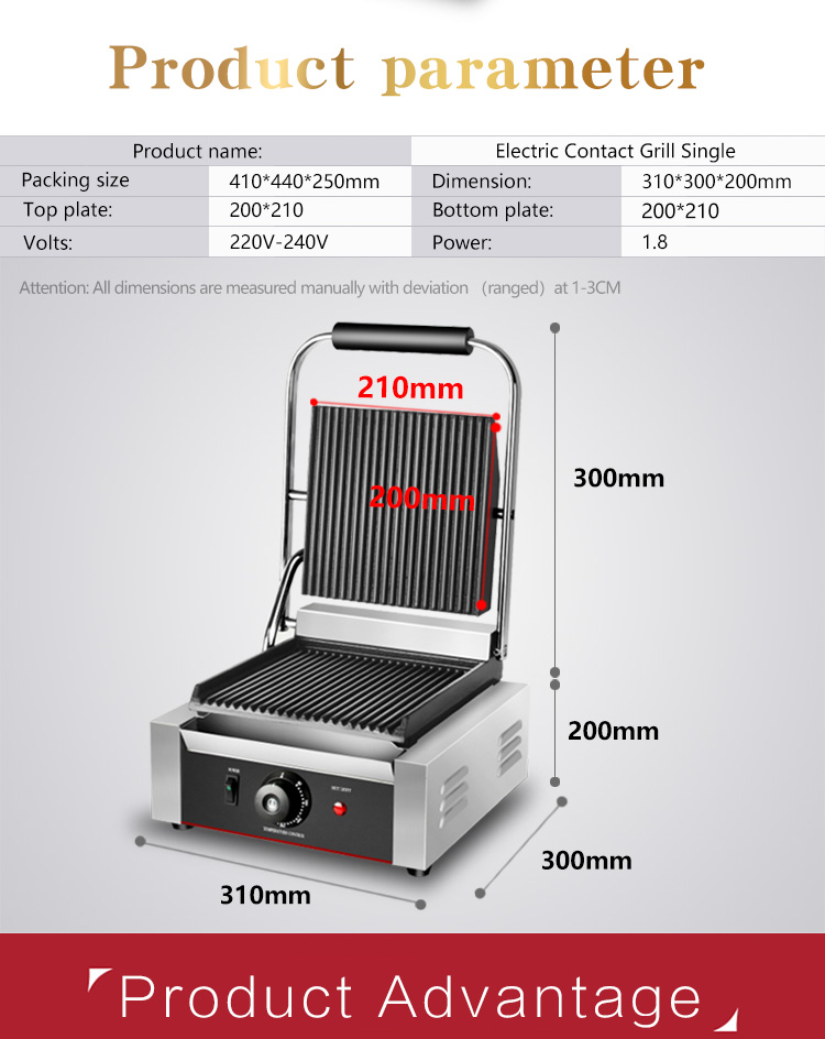 Commercial Electric Panini Maker Grill with Non-Stick Cooking Surface and Sandwich Plates