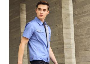 China Polyester Cotton Short Sleeves Industrial Work Uniforms Twill Engineer Sky Blue wholesale